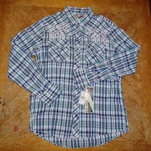 Red Snap Clothing Pearl Snap Long Sleeve Shirt Mens Size L Blue Plaid Western se